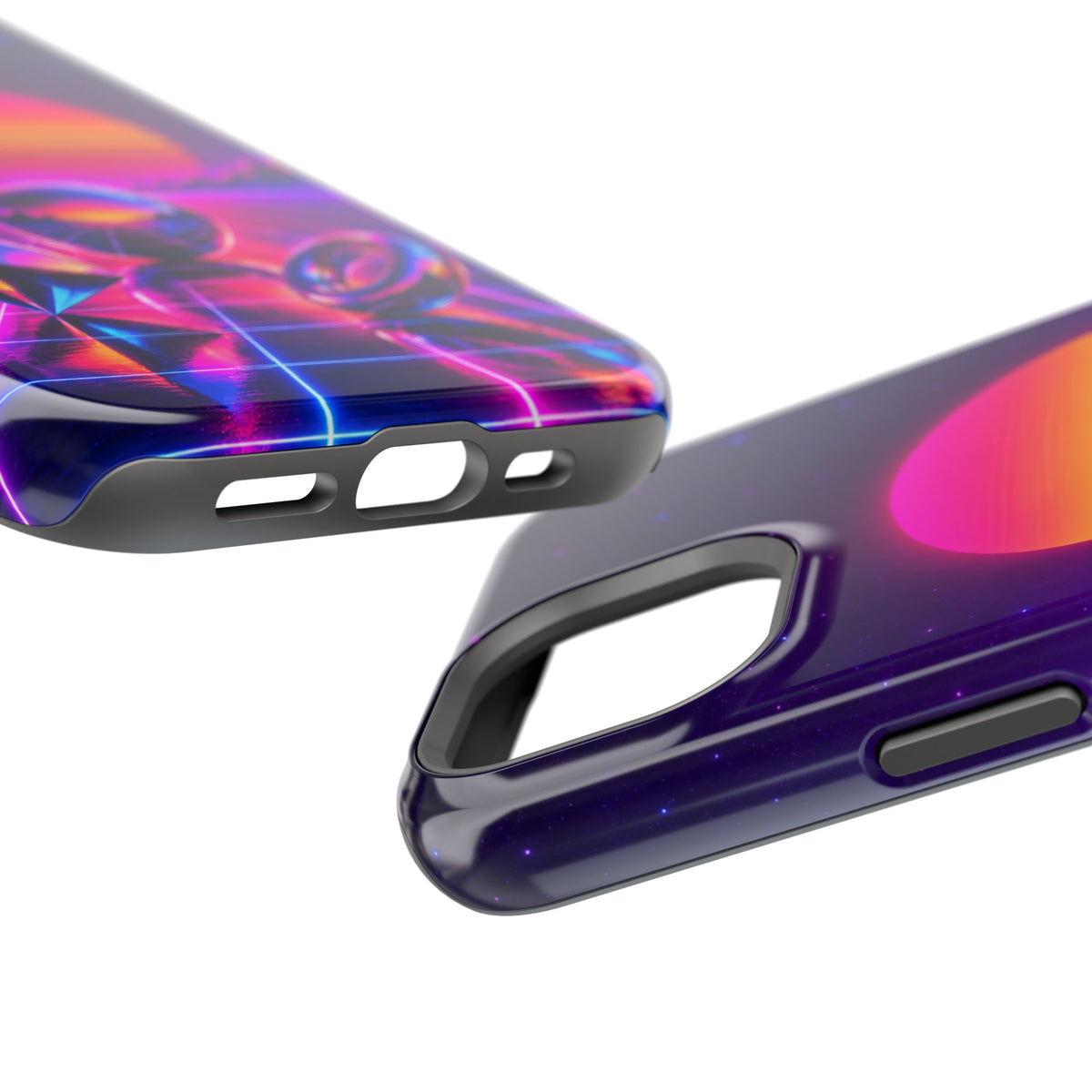 Impact-Resistant Phone Case – Neon Synthwave Sunset Geometric Design