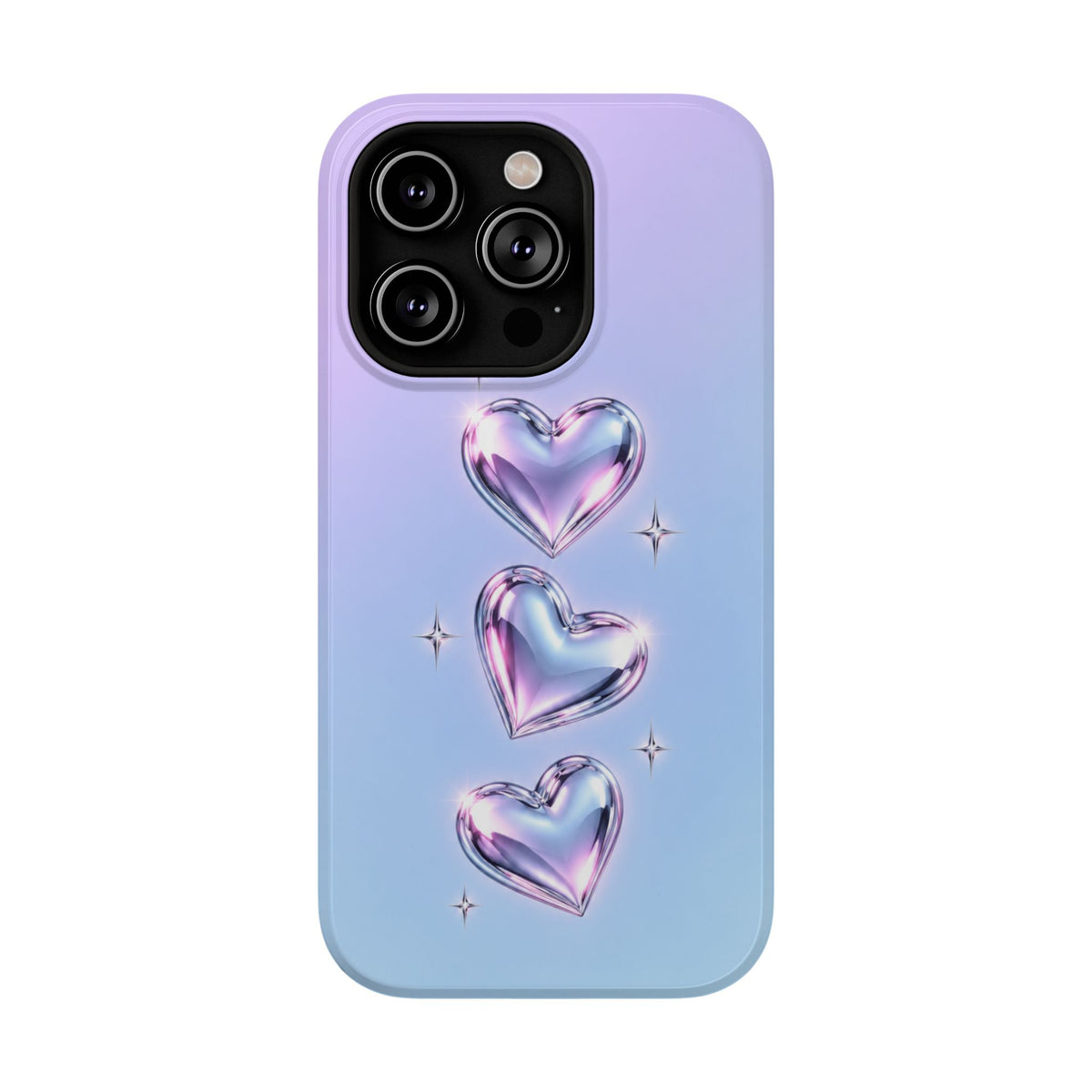 Impact-Resistant Phone Case with Iridescent Heart Design