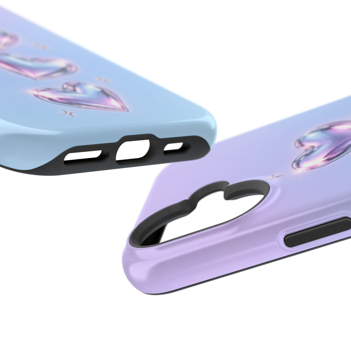 Impact-Resistant Phone Case with Iridescent Heart Design
