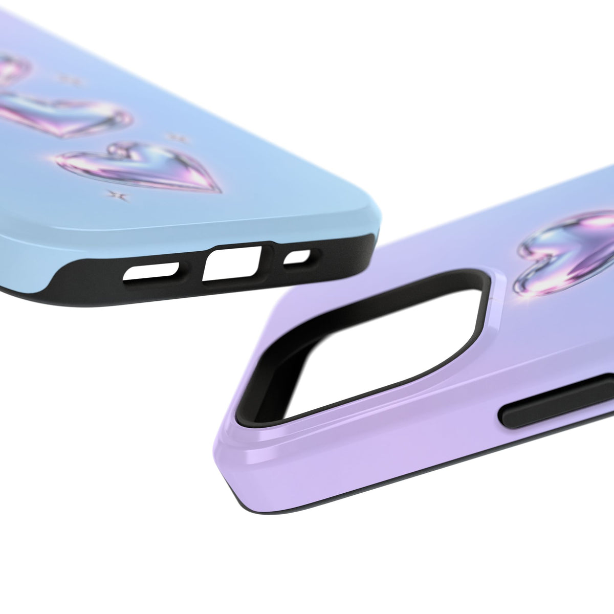 Impact-Resistant Phone Case with Iridescent Heart Design