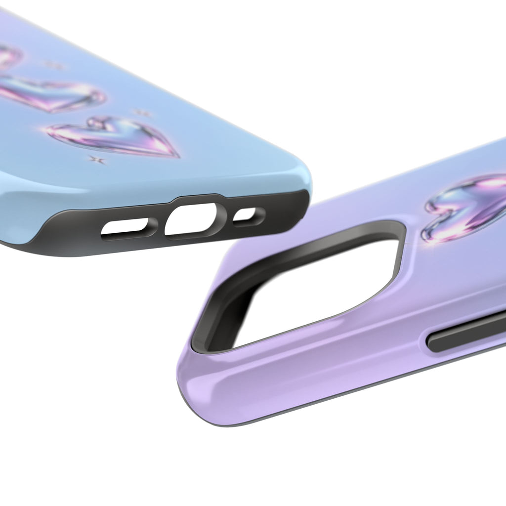 Impact-Resistant Phone Case with Iridescent Heart Design