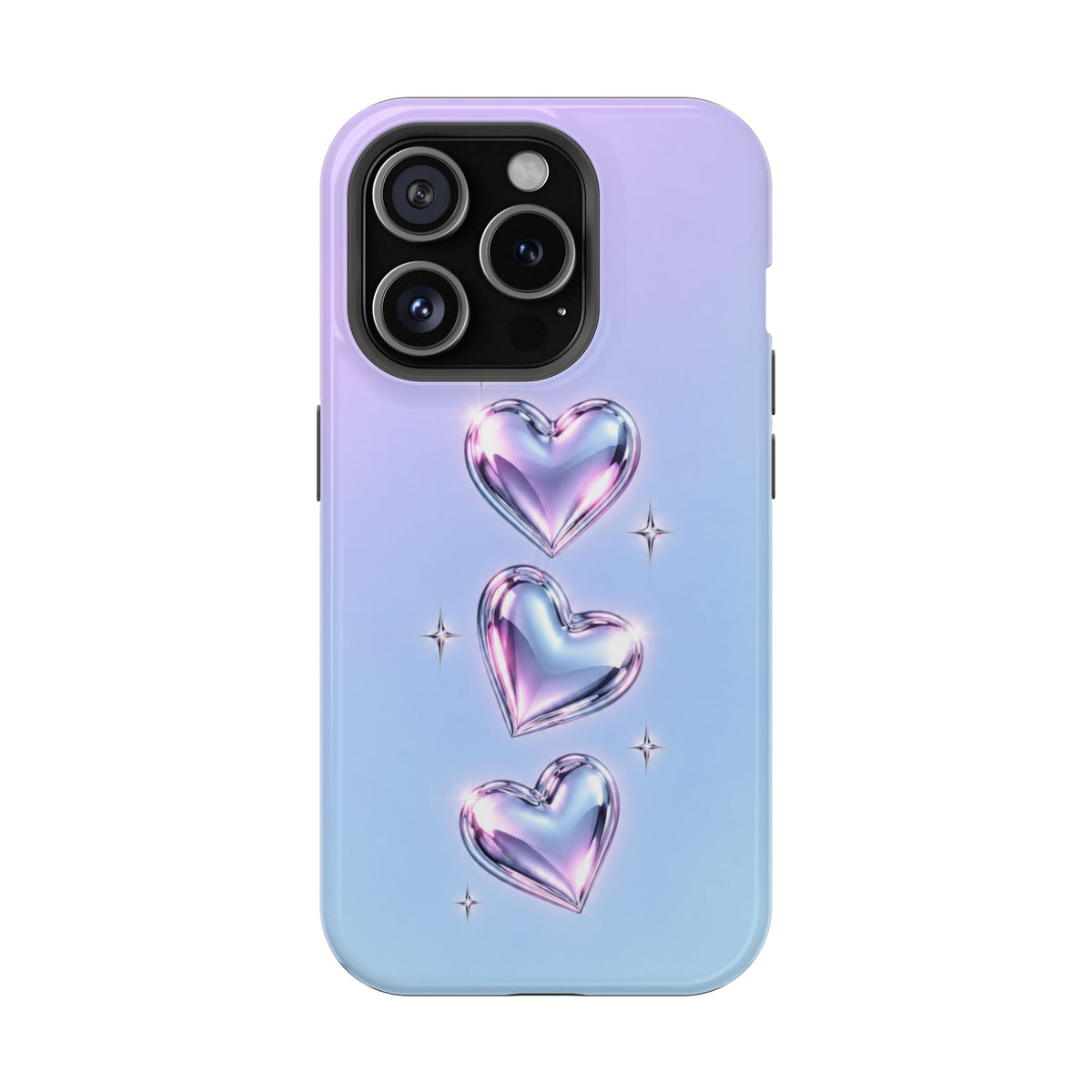 Impact-Resistant Phone Case with Iridescent Heart Design