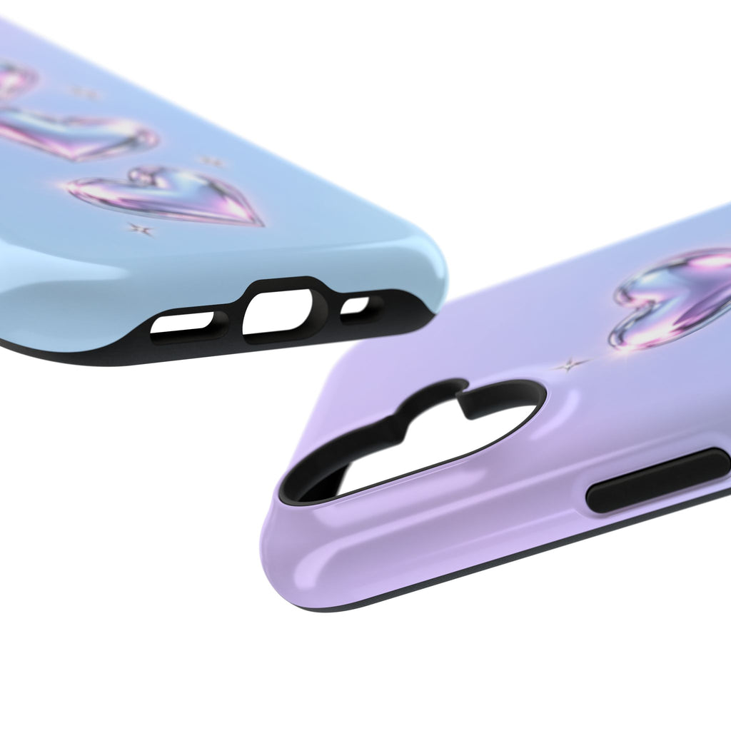 Impact-Resistant Phone Case with Iridescent Heart Design