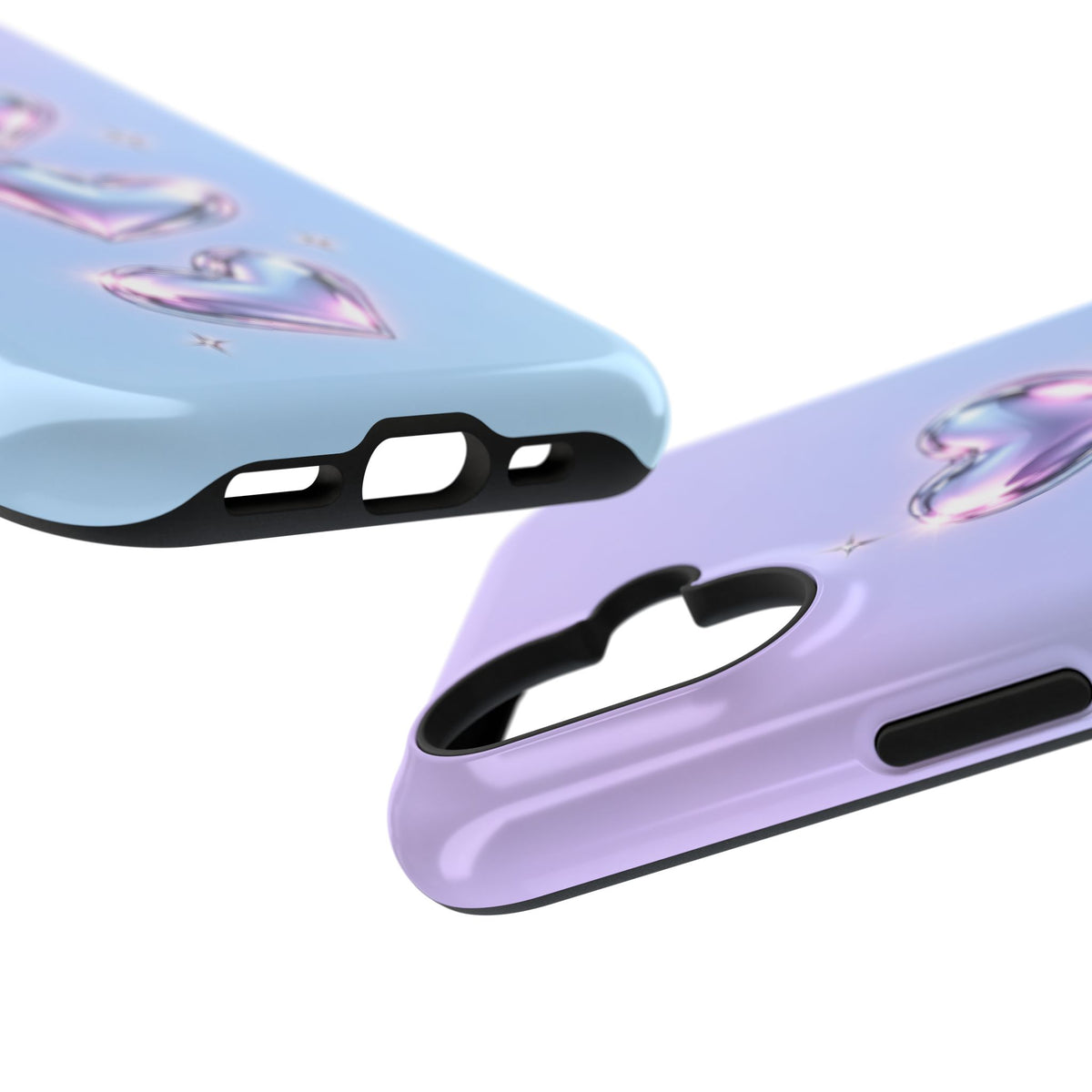 Impact-Resistant Phone Case with Iridescent Heart Design
