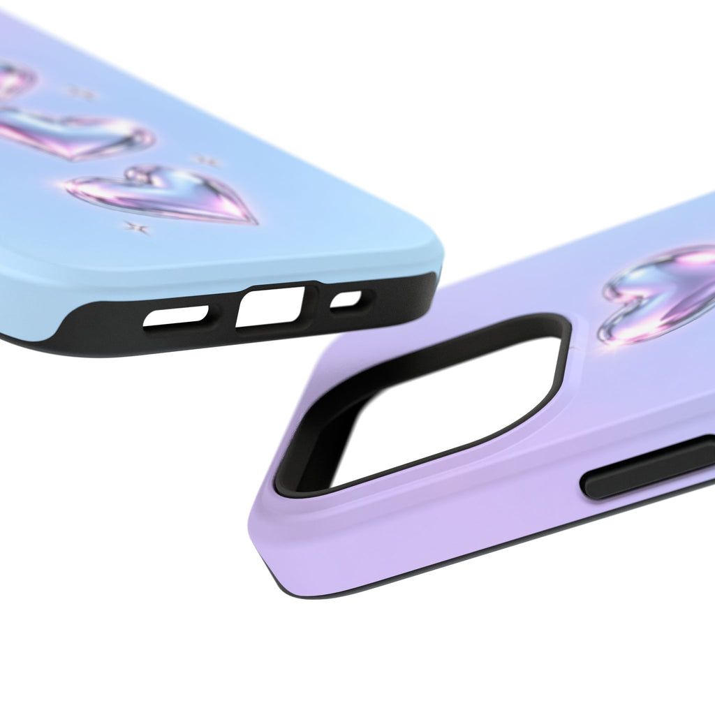 Impact-Resistant Phone Case with Iridescent Heart Design