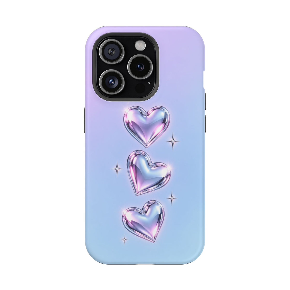 Impact-Resistant Phone Case with Iridescent Heart Design