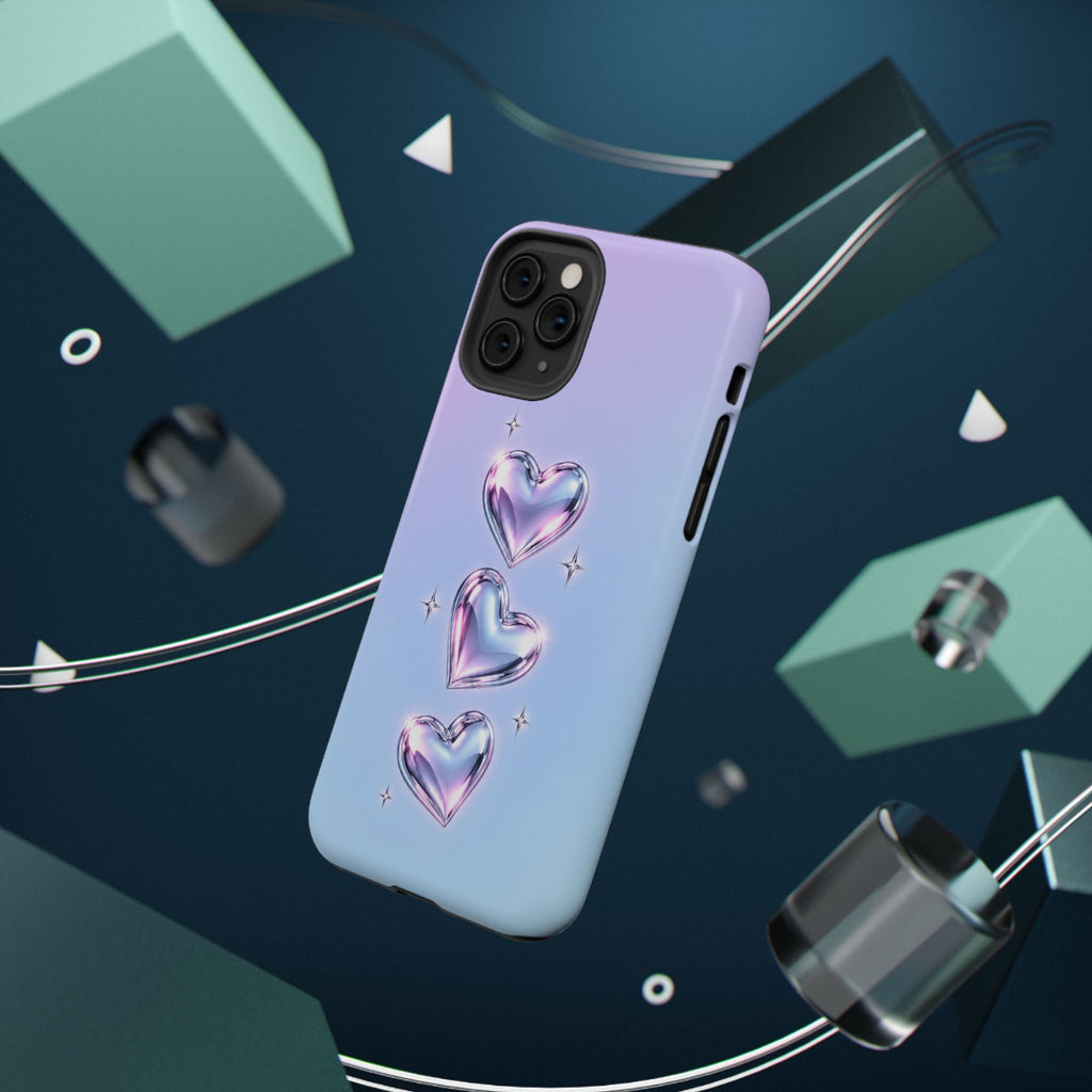 Impact-Resistant Phone Case with Iridescent Heart Design
