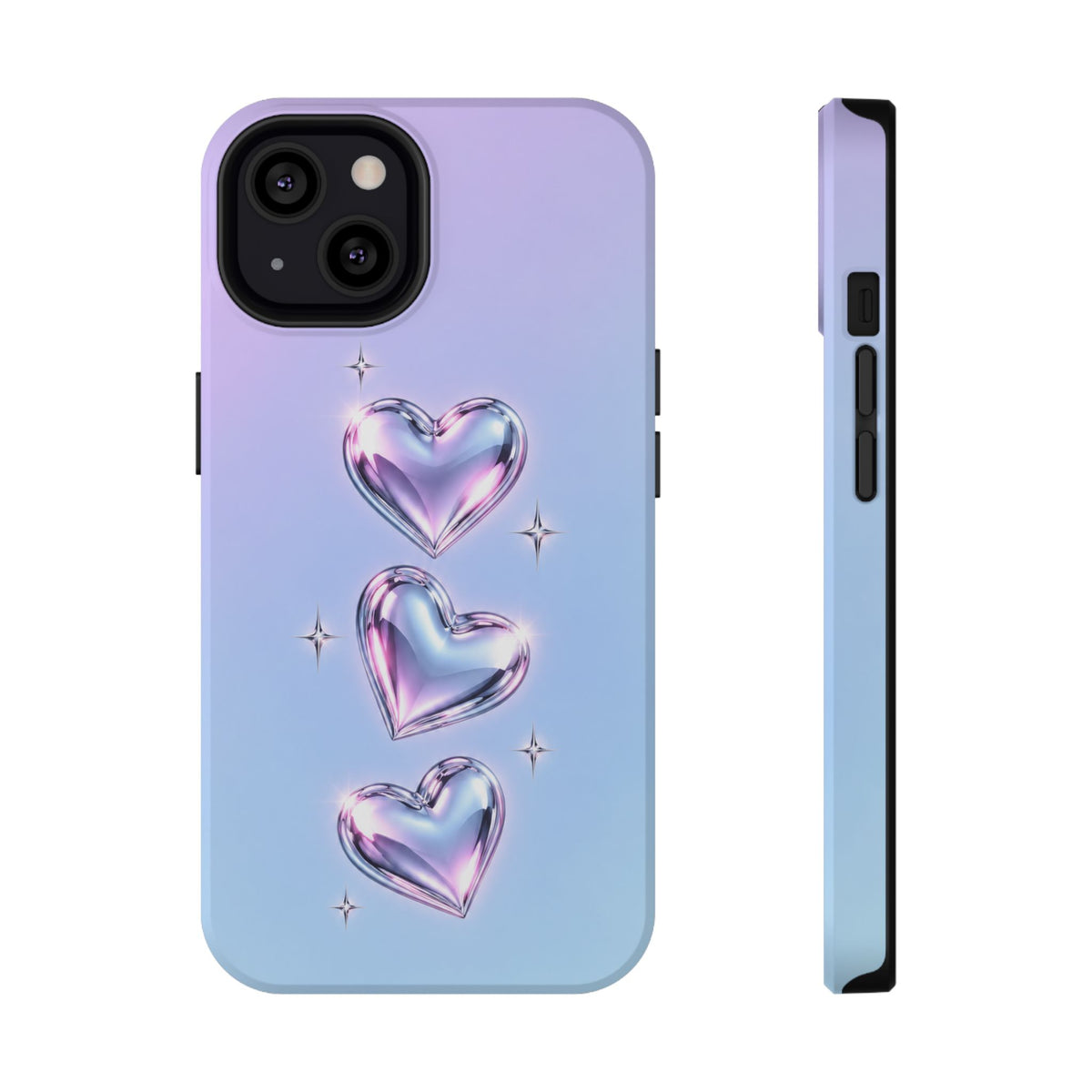 Impact-Resistant Phone Case with Iridescent Heart Design