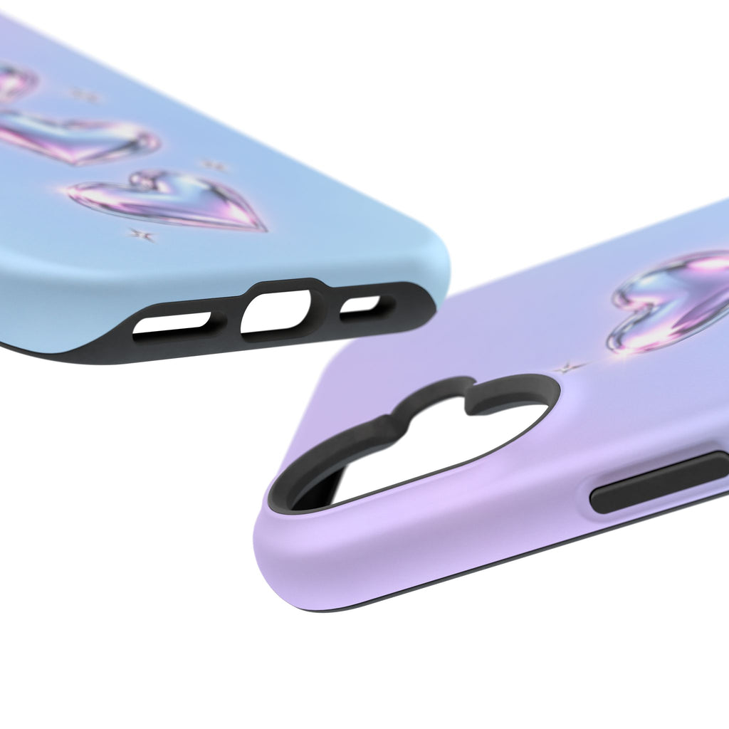 Impact-Resistant Phone Case with Iridescent Heart Design
