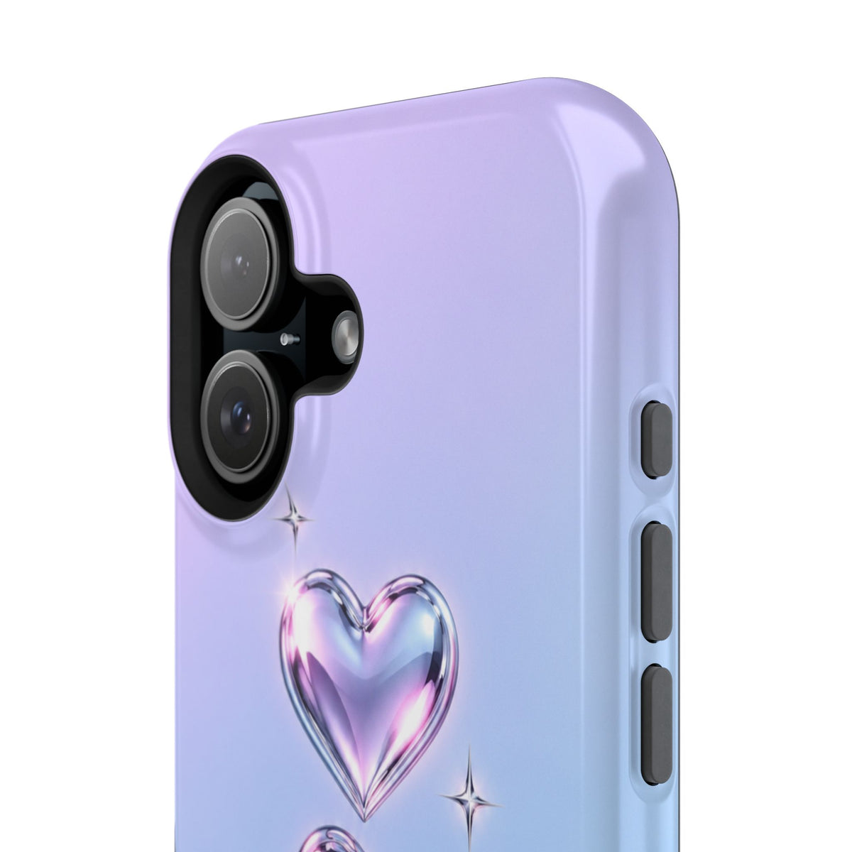 Impact-Resistant Phone Case with Iridescent Heart Design
