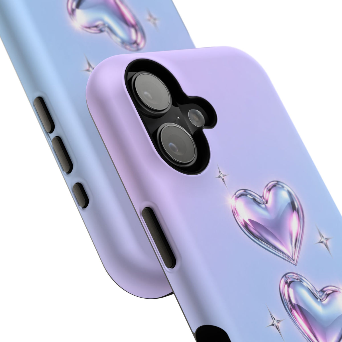 Impact-Resistant Phone Case with Iridescent Heart Design