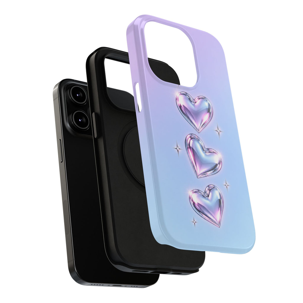 Impact-Resistant Phone Case with Iridescent Heart Design
