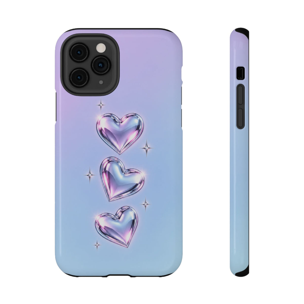Impact-Resistant Phone Case with Iridescent Heart Design