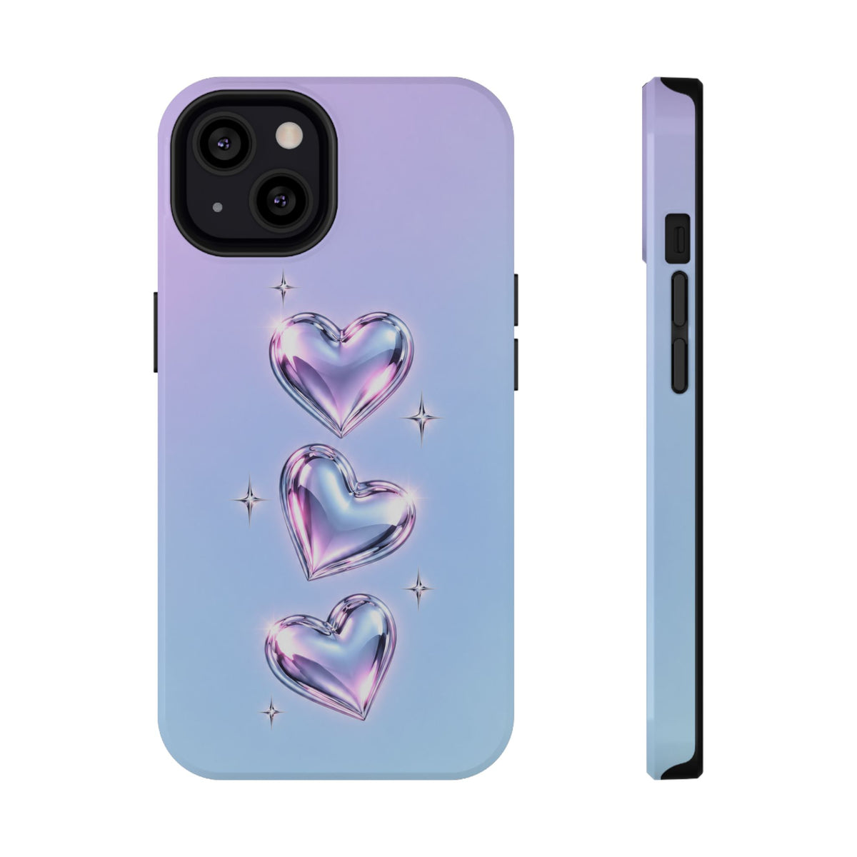 Impact-Resistant Phone Case with Iridescent Heart Design