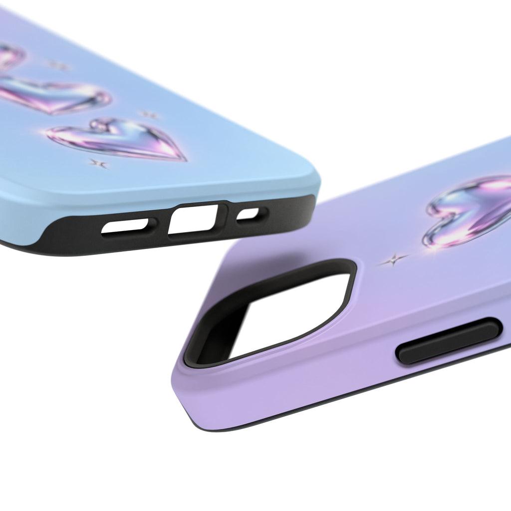 Impact-Resistant Phone Case with Iridescent Heart Design