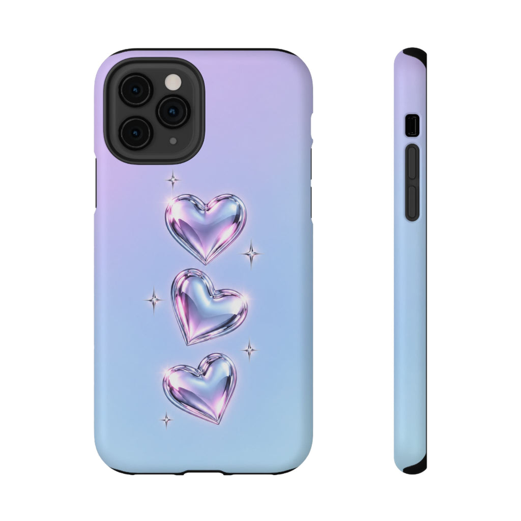 Impact-Resistant Phone Case with Iridescent Heart Design