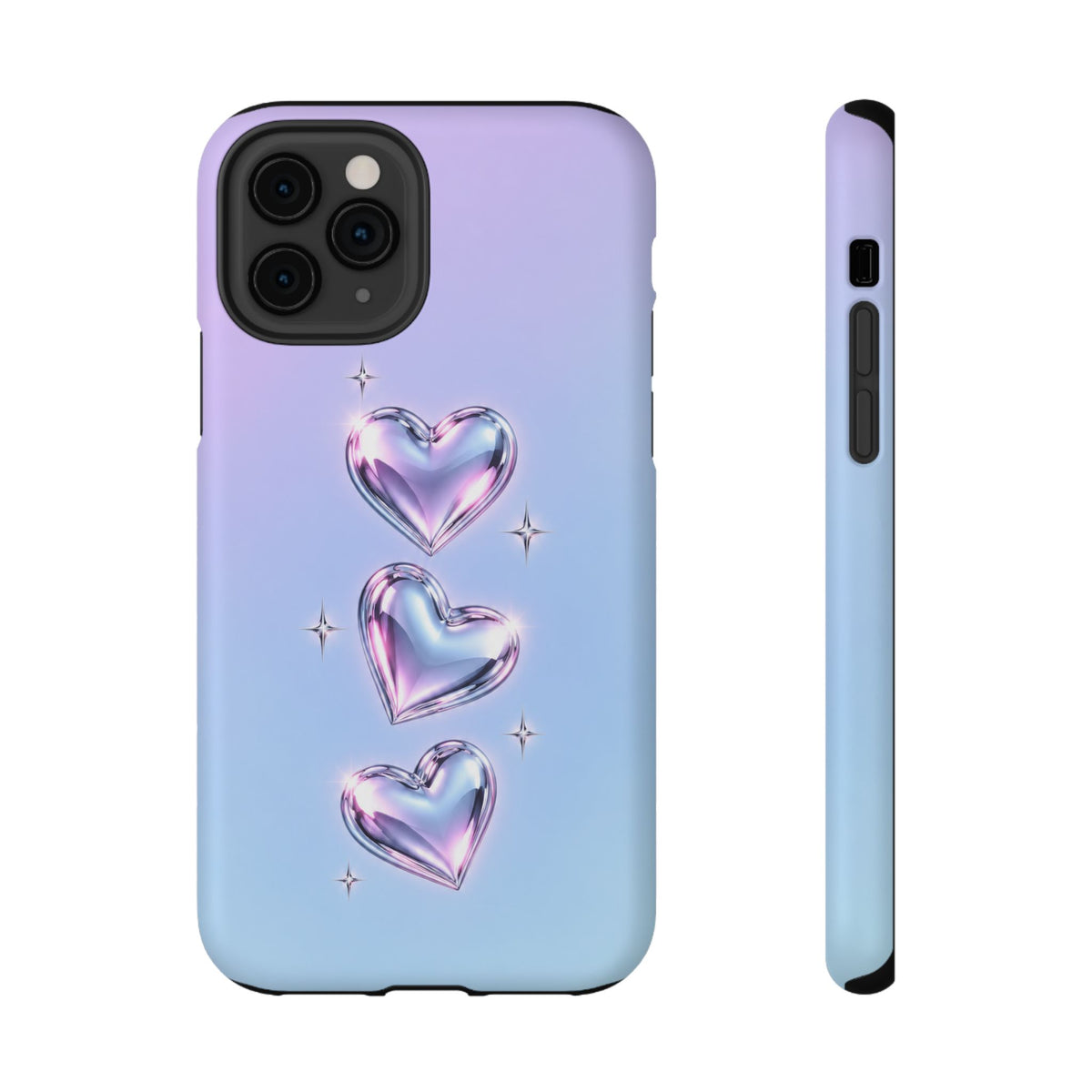 Impact-Resistant Phone Case with Iridescent Heart Design