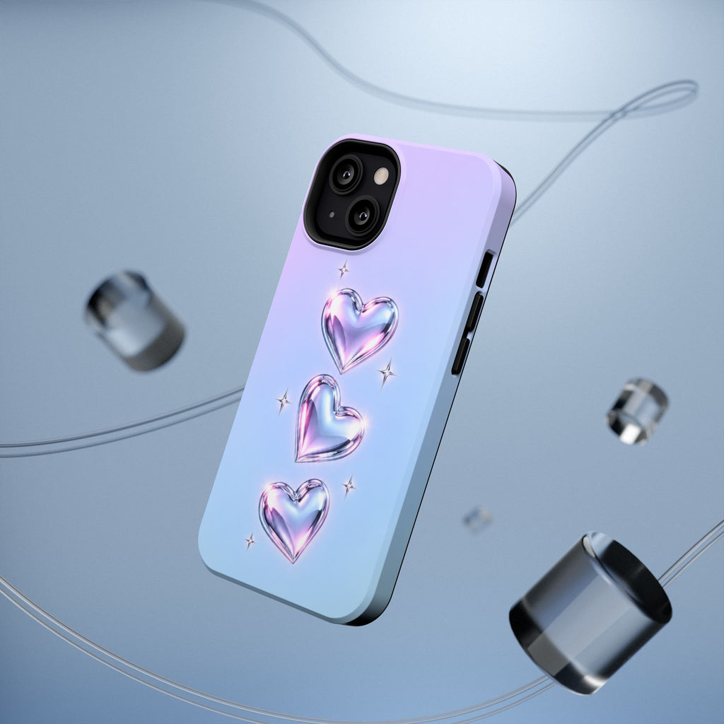 Impact-Resistant Phone Case with Iridescent Heart Design