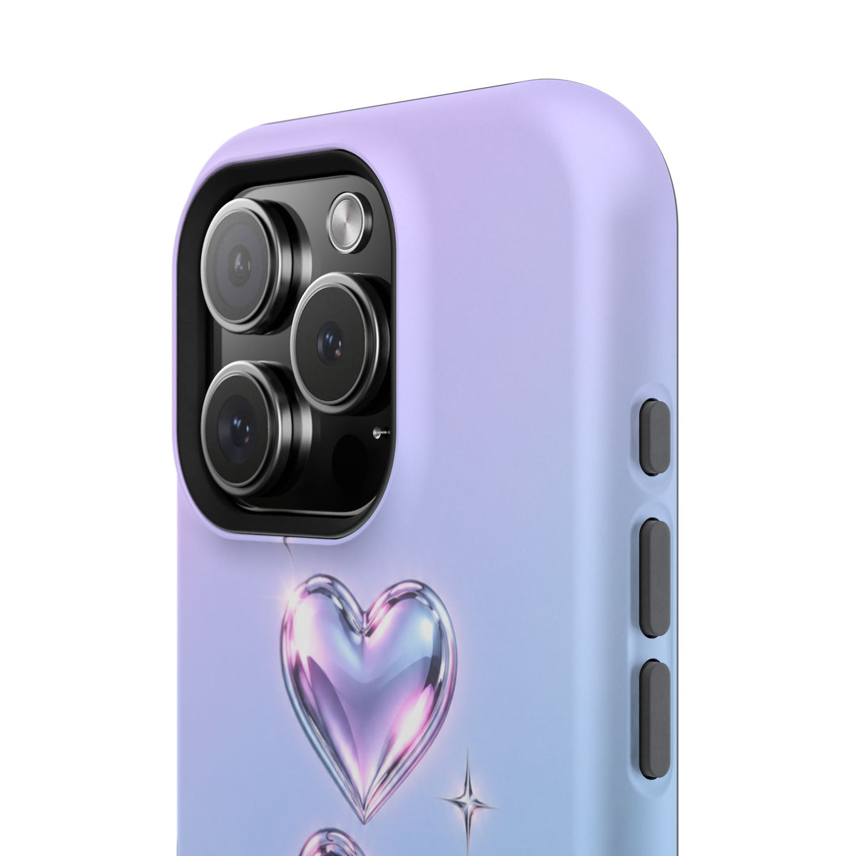 Impact-Resistant Phone Case with Iridescent Heart Design