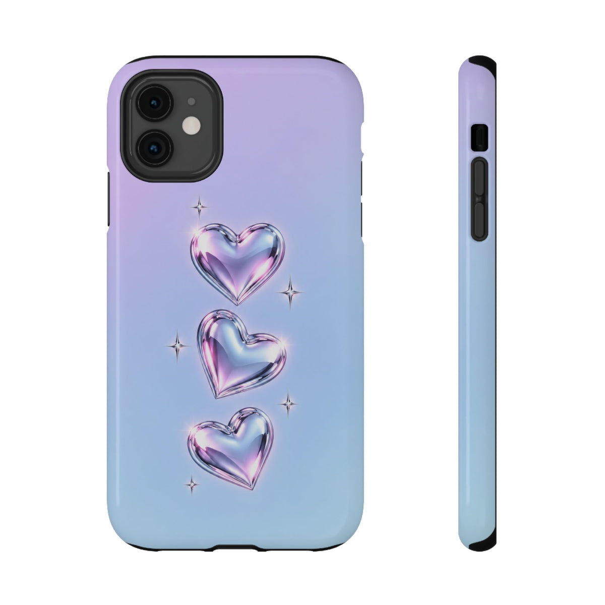 Impact-Resistant Phone Case with Iridescent Heart Design