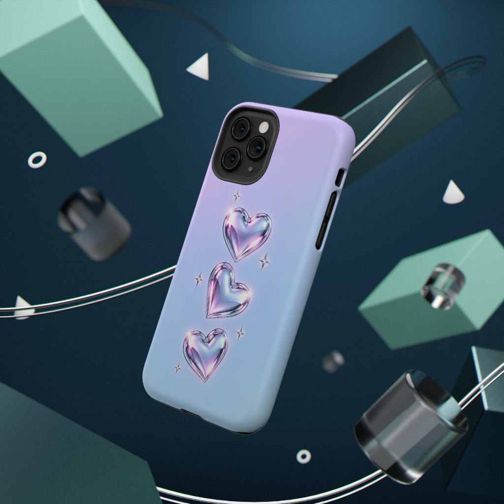 Impact-Resistant Phone Case with Iridescent Heart Design