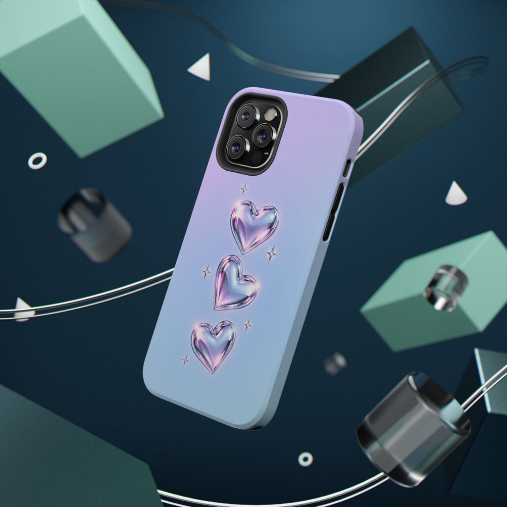 Impact-Resistant Phone Case with Iridescent Heart Design