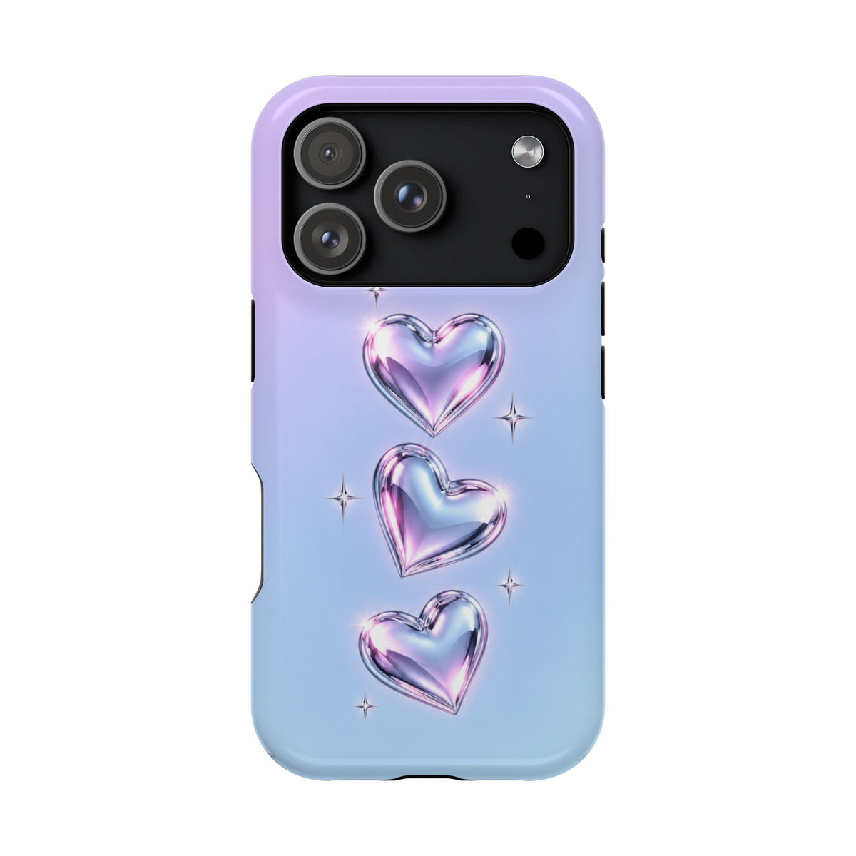 Impact-Resistant Phone Case with Iridescent Heart Design