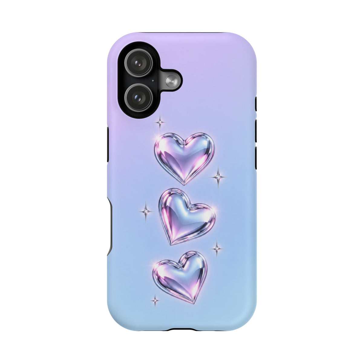 Impact-Resistant Phone Case with Iridescent Heart Design