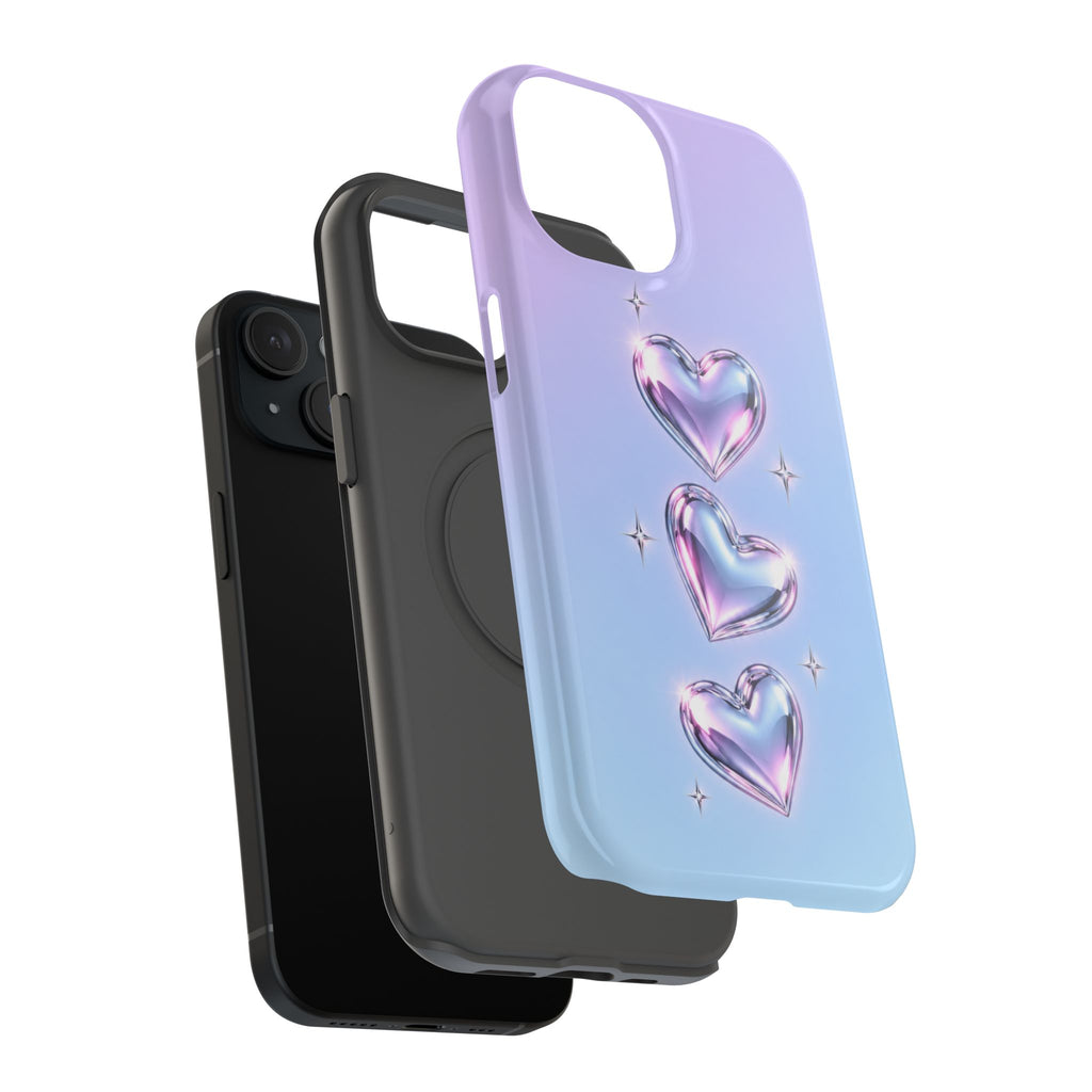 Impact-Resistant Phone Case with Iridescent Heart Design