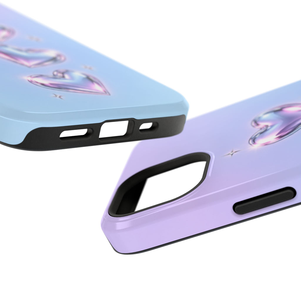 Impact-Resistant Phone Case with Iridescent Heart Design