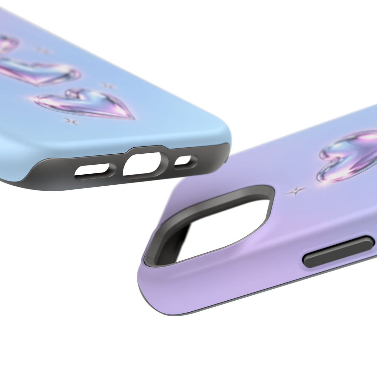 Impact-Resistant Phone Case with Iridescent Heart Design