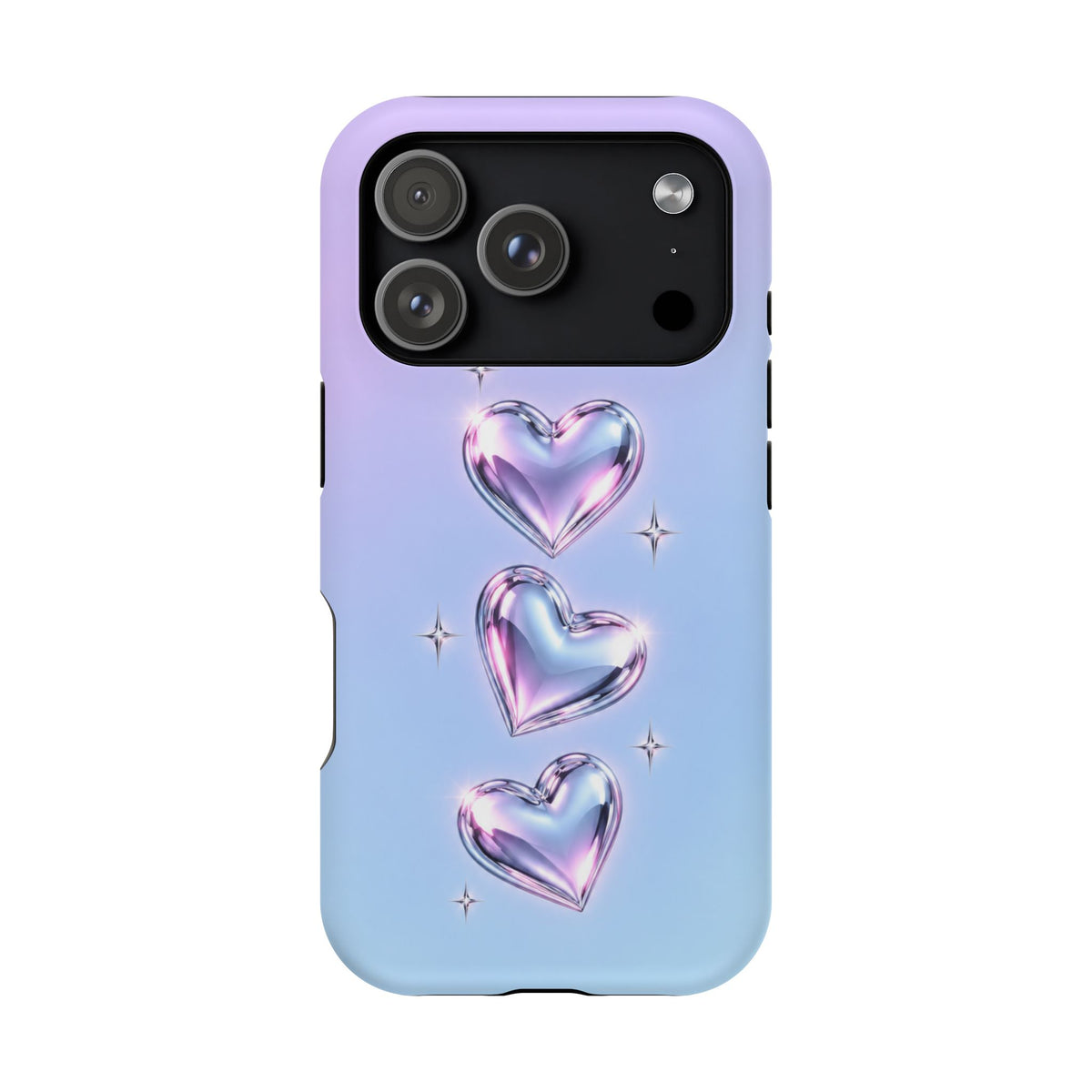 Impact-Resistant Phone Case with Iridescent Heart Design