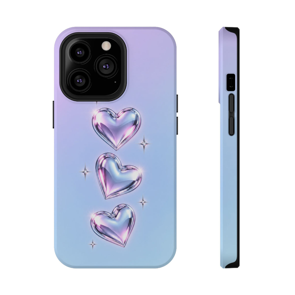 Impact-Resistant Phone Case with Iridescent Heart Design