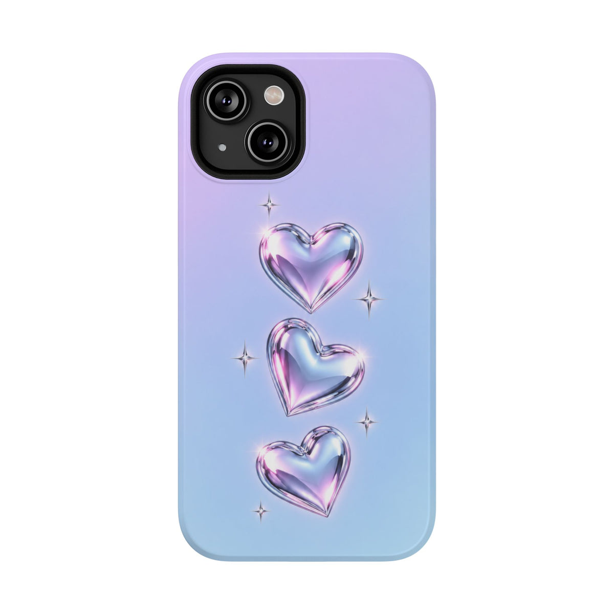 Impact-Resistant Phone Case with Iridescent Heart Design