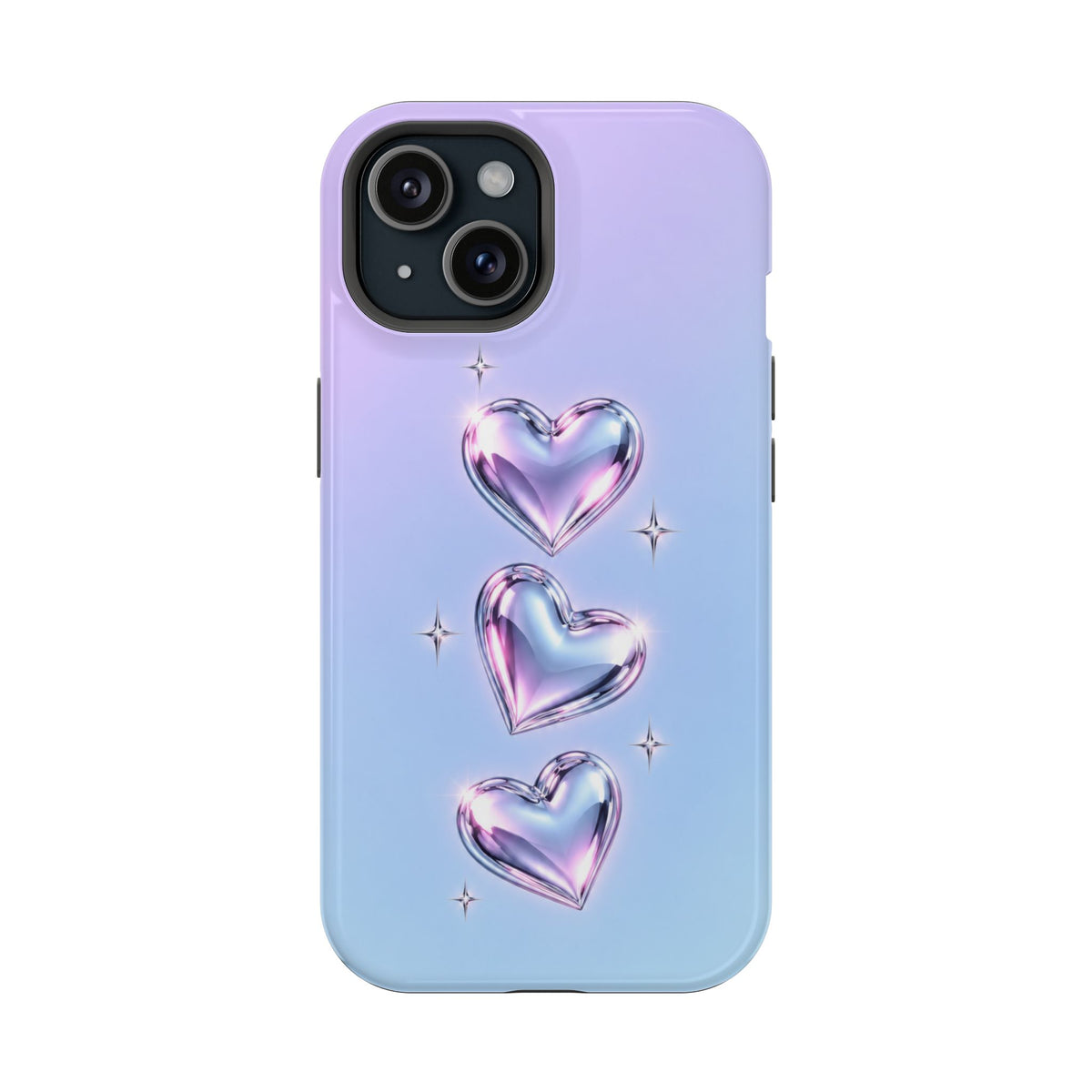 Impact-Resistant Phone Case with Iridescent Heart Design