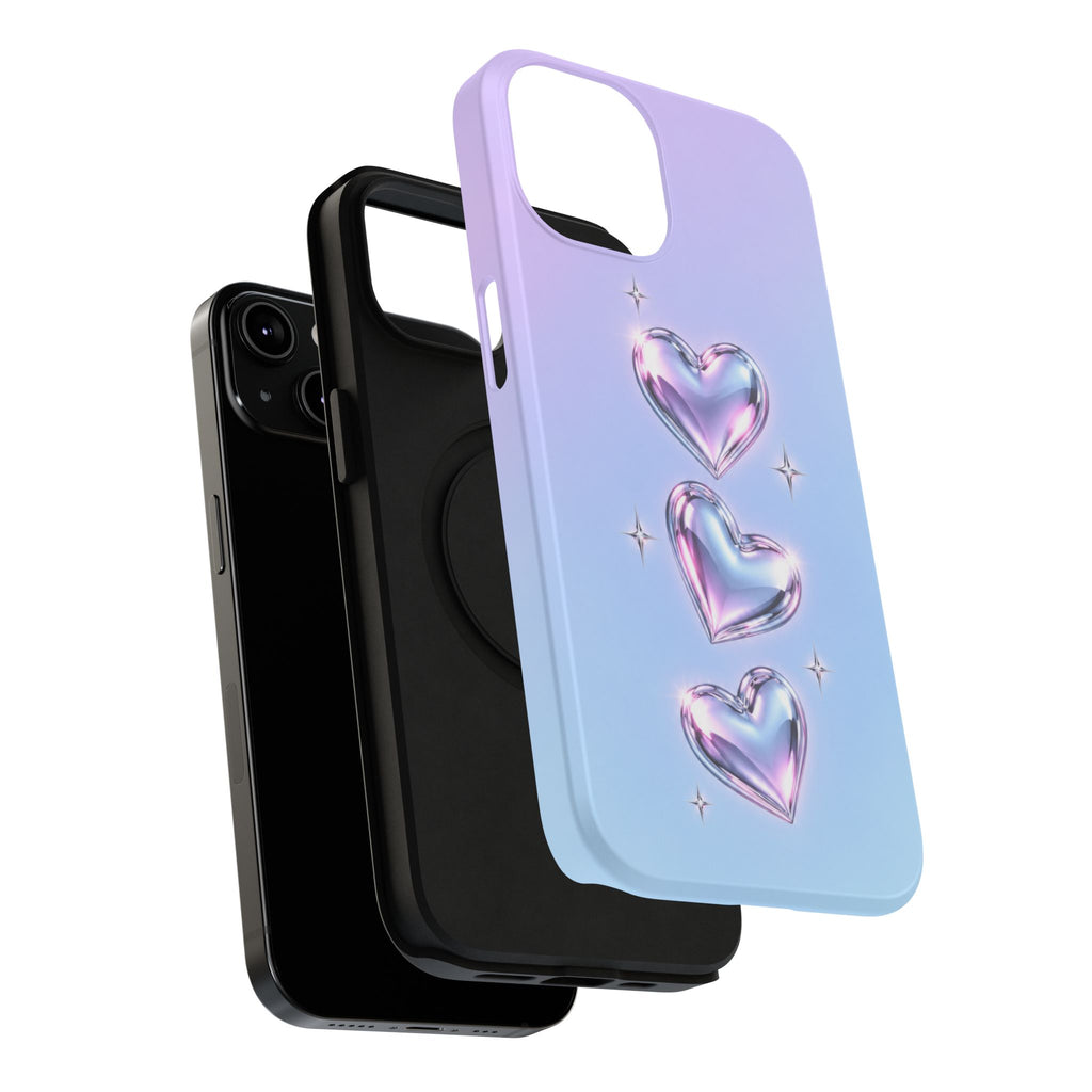 Impact-Resistant Phone Case with Iridescent Heart Design