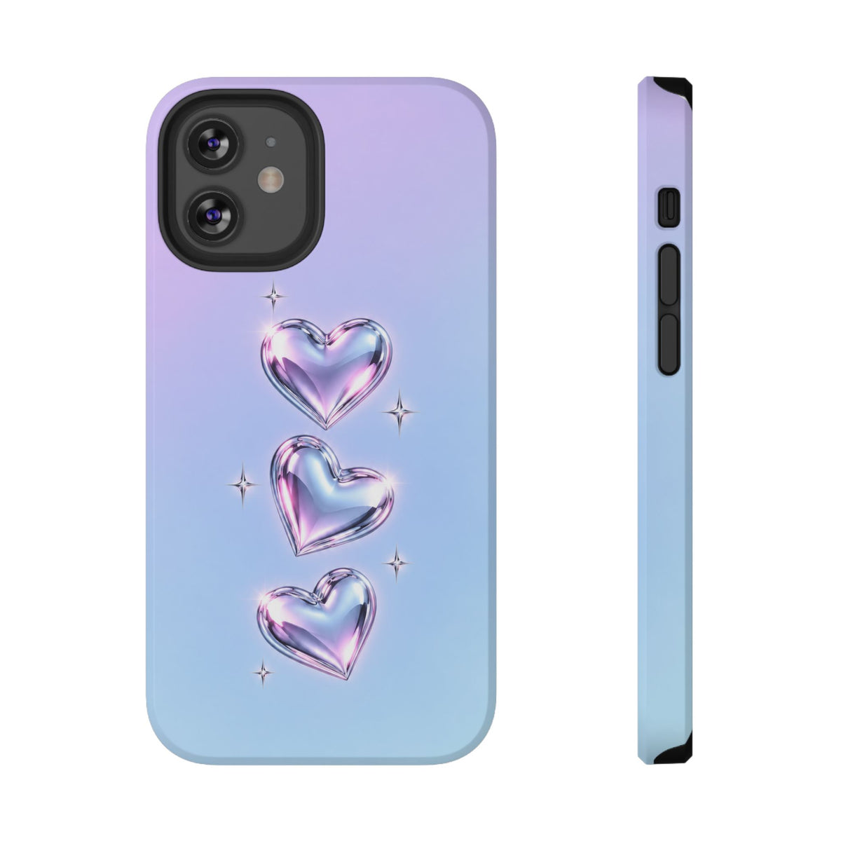 Impact-Resistant Phone Case with Iridescent Heart Design