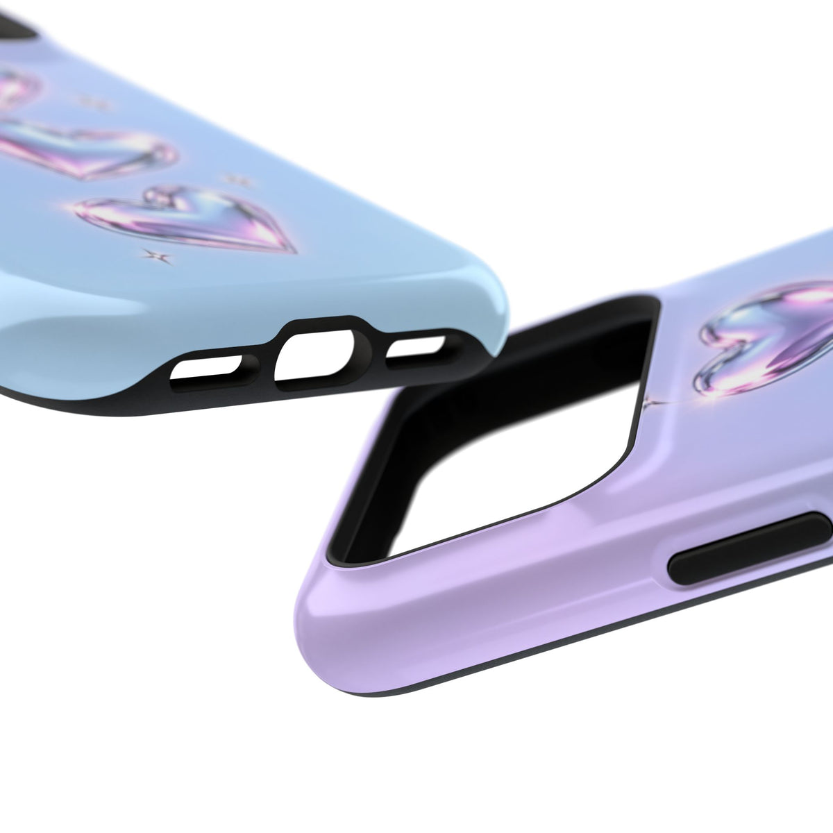 Impact-Resistant Phone Case with Iridescent Heart Design