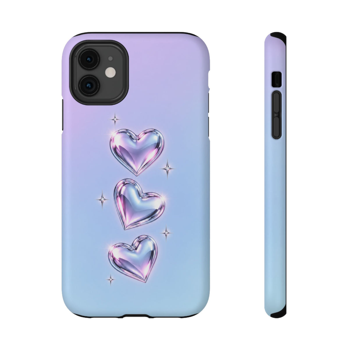 Impact-Resistant Phone Case with Iridescent Heart Design