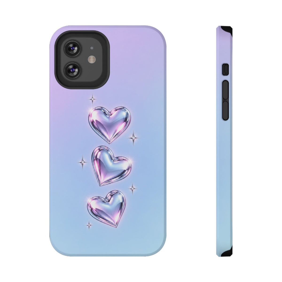 Impact-Resistant Phone Case with Iridescent Heart Design
