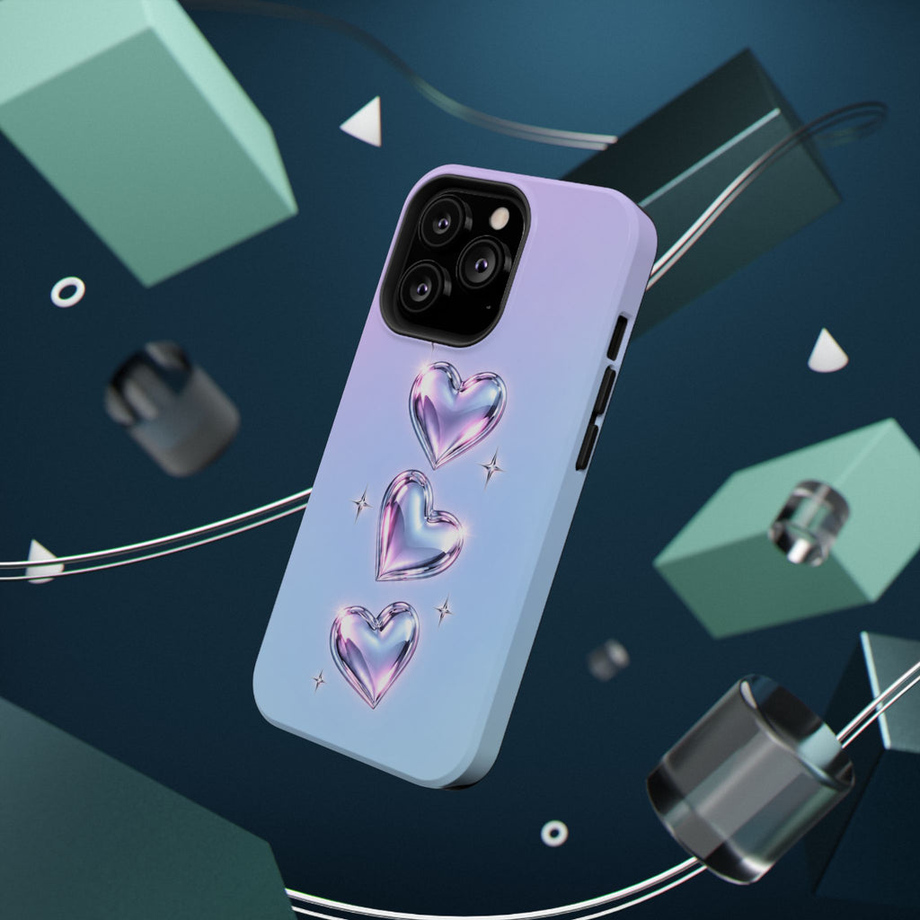 Impact-Resistant Phone Case with Iridescent Heart Design
