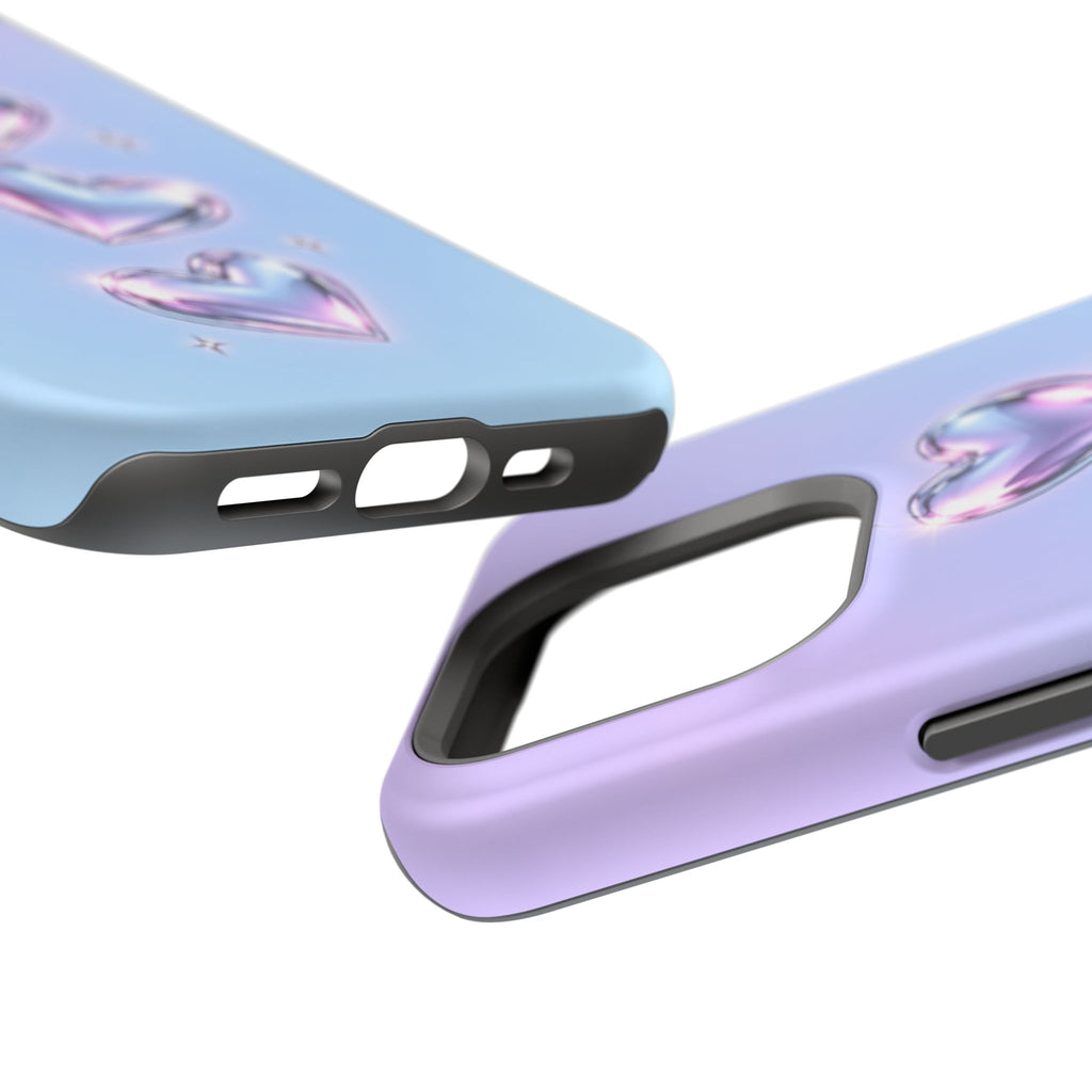 Impact-Resistant Phone Case with Iridescent Heart Design