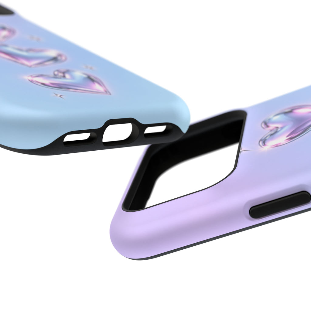 Impact-Resistant Phone Case with Iridescent Heart Design