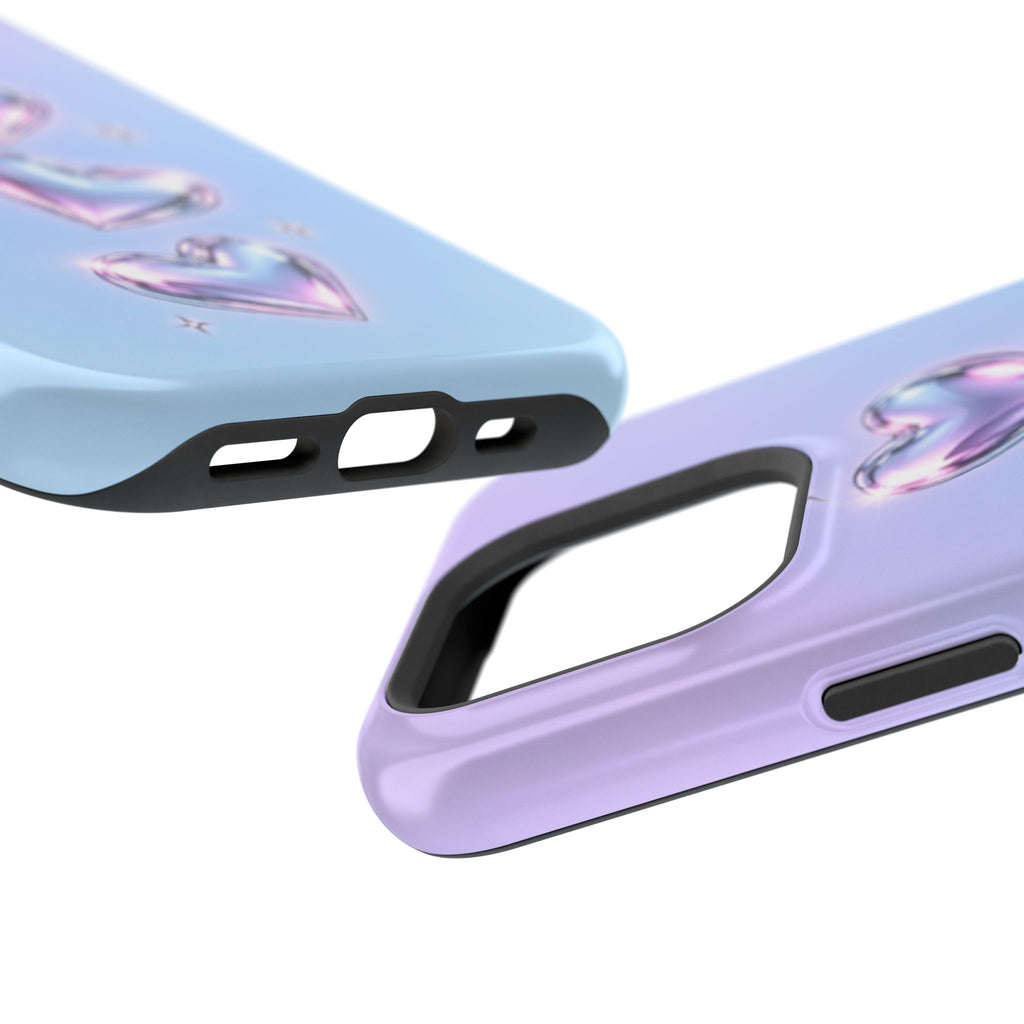 Impact-Resistant Phone Case with Iridescent Heart Design