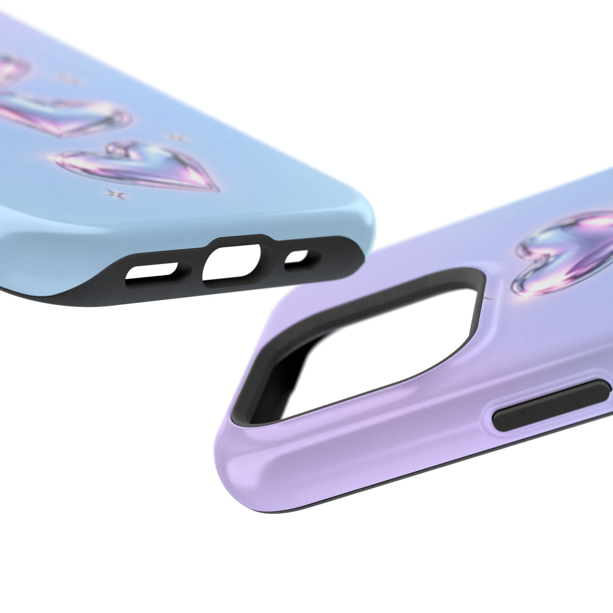 Impact-Resistant Phone Case with Iridescent Heart Design