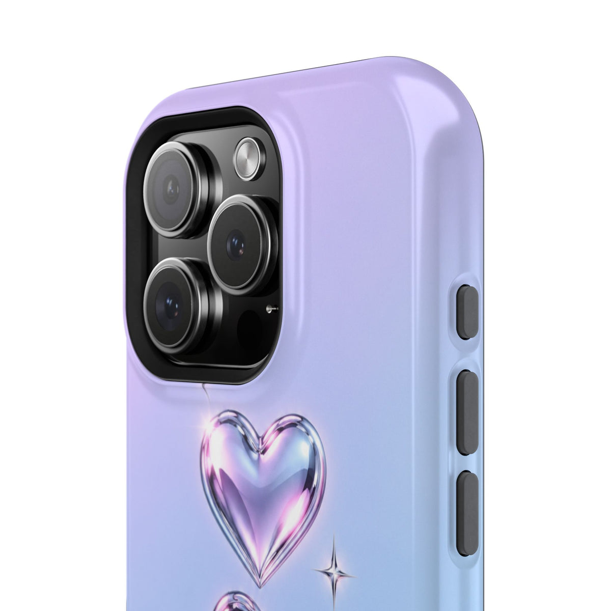 Impact-Resistant Phone Case with Iridescent Heart Design