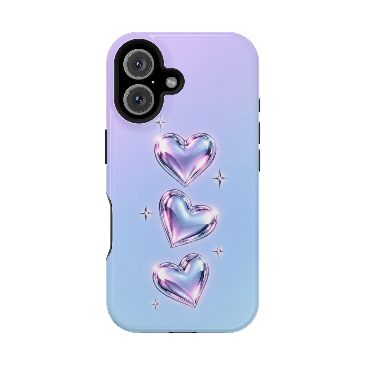 Impact-Resistant Phone Case with Iridescent Heart Design