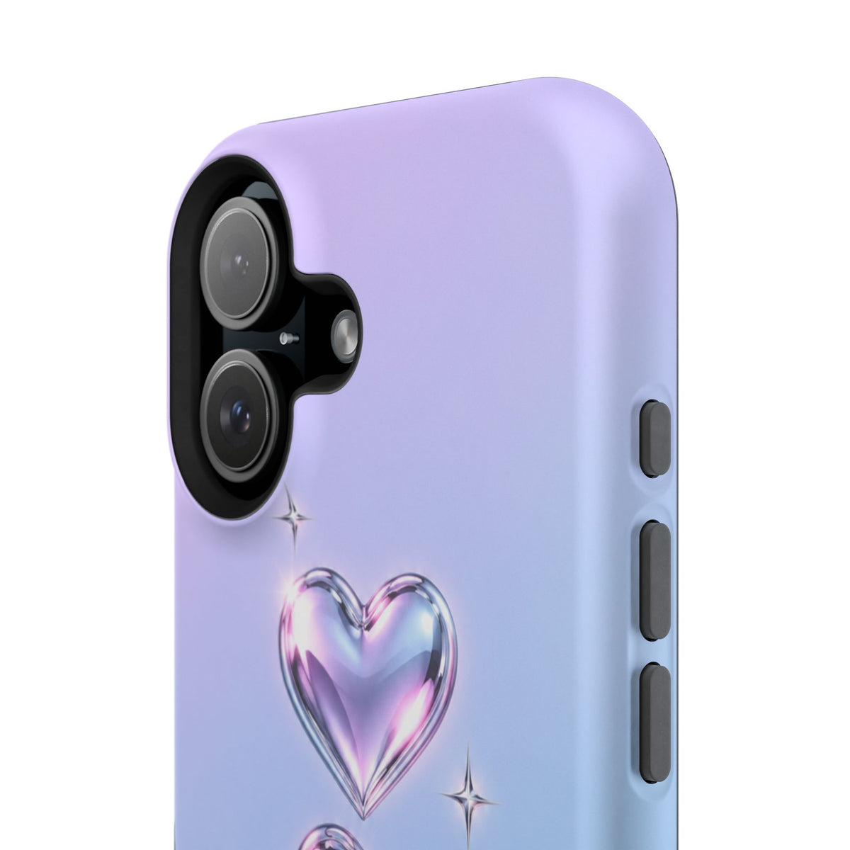 Impact-Resistant Phone Case with Iridescent Heart Design