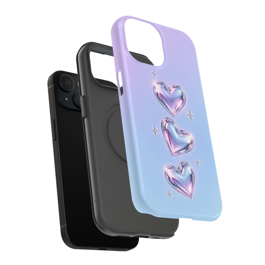 Impact-Resistant Phone Case with Iridescent Heart Design