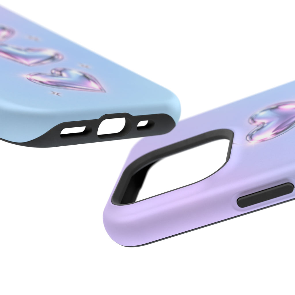 Impact-Resistant Phone Case with Iridescent Heart Design